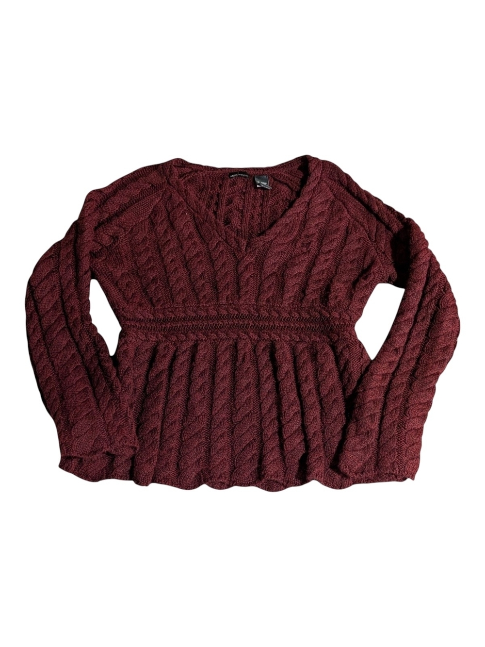 Moda International Vintage Cable Knit Peplum Sweater in Burgundy XL